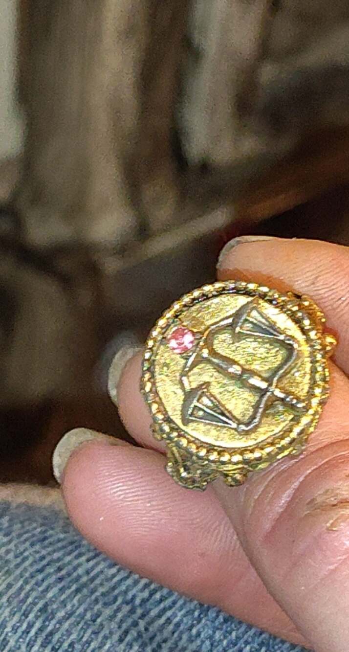 Vintage libra zodiac signet ring with pink rhinestone accent